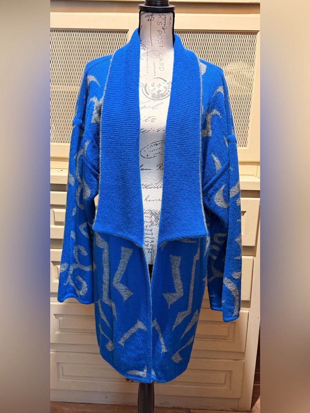 VTG Escada Margaretha Ley Mohair Knit Cardigan Coat Blue Gray